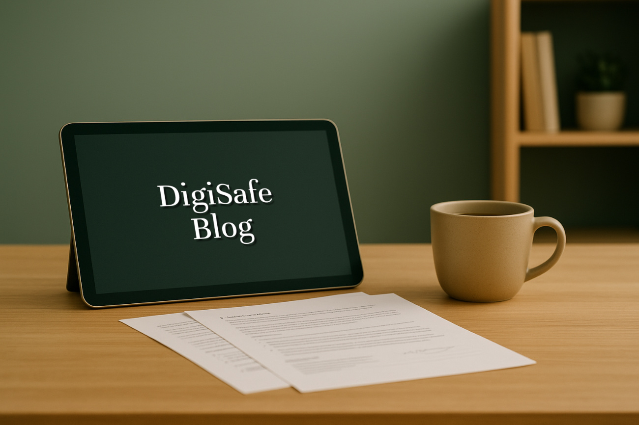 moderner Schreibtisch mit Tablet, Dokumenten und Pflanze in natürlicher Arbeitsatmosphäre